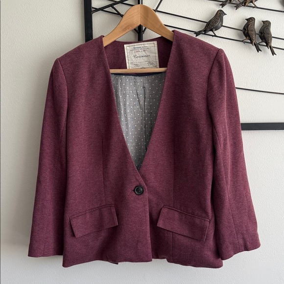 Cartonnier Jackets & Blazers - Anthropologie Cartonnier Maroon Burgundy Knit V-Neck Single Button Blazer Jacket